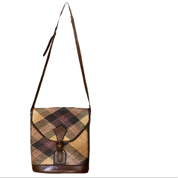 70s Vintage Basket Weaved & Leather Trim Handbag - Picture 5 of 9